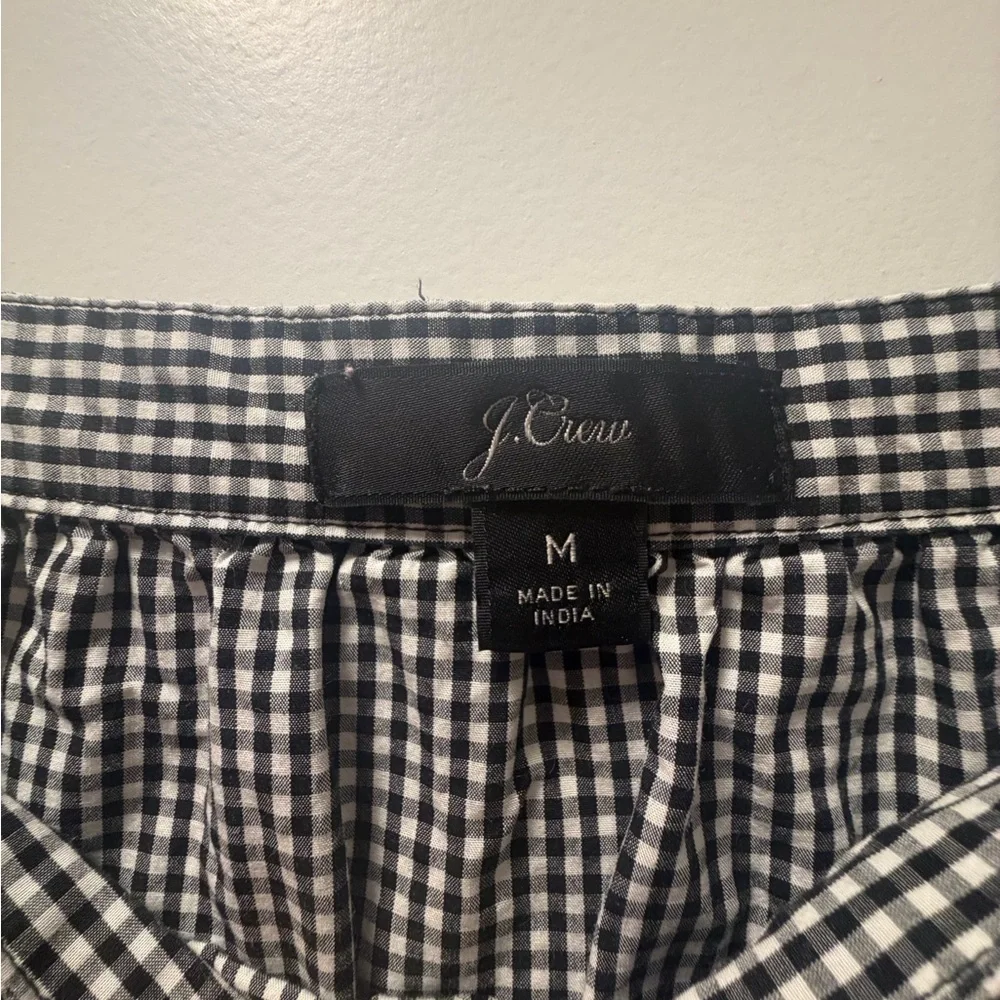 J. Crew Black and White Gingham Square-Neck Puff Sleeve Blouse